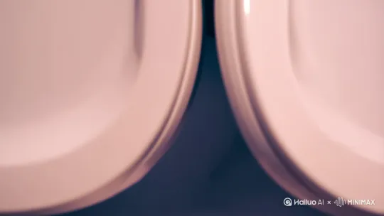 洗衣机门关上，泡沫随音乐节奏舞动（特效：泡沫跳动成音符）。 by Hailuo AI Video Generator