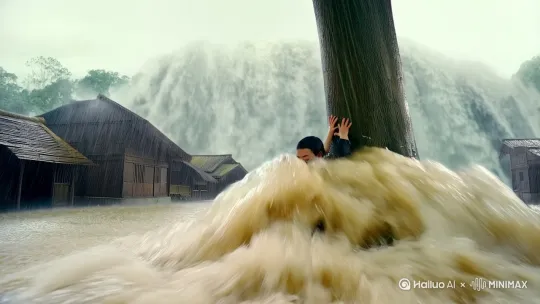 白蛇救主
 
暴雨如瀑，洪水瞬间吞没了村庄。阿福紧紧抱住一棵大树，在湍急水流中苦苦支撑，体力渐渐不支。
 
就在他快绝望时，一条白蛇破浪而来。它身躯矫健，鳞片在雨幕中闪着微光。白蛇绕上大树，用身体牢牢缠住阿福，随后奋力游动，逆着洪流艰难前行。
 
浪头一次次将它们拍入水中，白蛇却毫不退缩，紧紧护着阿福。不知过了多久，终于到达安全地带。阿福瘫倒在地，白蛇虚弱地看了他一眼，缓缓没入山林。劫后余生的阿福对着山林叩拜，眼中满是感激。 by Hailuo AI Video Generator
