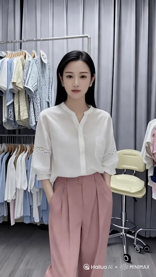 镜头慢慢拉远  漏出全身美腿   然后再街拍风格走路阳光笑容 很有气质跟着镜头随着人物运镜拍摄甜美微笑 by Hailuo AI Video Generator