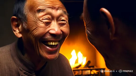 老王头笑得露出豁牙："八月雨水足，籽粒才鼓得这么瓷实。你嚼，是不是越嚼越糯？"灶膛余火映着两张黧黑的脸，玉米须粘在粗瓷碗沿，甜香气漫过褪色的窗花纸，要求有吃玉米的过程 by Hailuo AI Video Generator