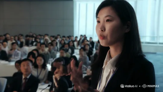 她的声音清晰而有力，在会场中回荡。这番话如同一颗投入平静湖面的石子，激起层层涟漪。台下先是一片短暂的寂静，紧接着，响起了雷鸣般的掌声。许多代表们纷纷点头表示赞同，他们被苏雨晴的勇气和创新思维所打动。在这个传统观念根深蒂固的金融领域，这样大胆的设想无疑给人们带来了全新的思考方向。 by Hailuo AI Video Generator