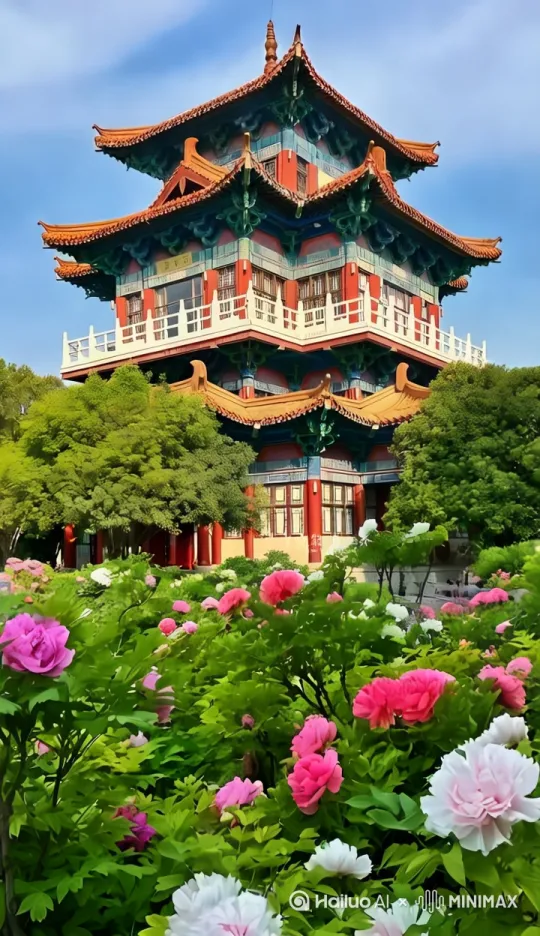 花朵随风摆动，小鸟飞过。[上升,推进] by Hailuo AI Video Generator