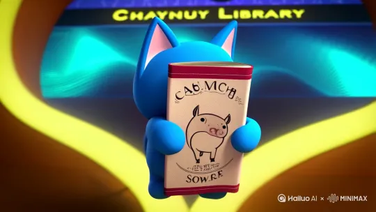 镜头1：蓝色胖猫人卷着《母猪护理》伪书，猫爪残影将书封母猪图案转化为∫符号，量子书库监控屏浮现流动的数学波纹，柯西中值定理全息符号迸发电弧，霓虹光笼罩近景画面，科幻氛围中透出紧张感。

 镜头2：监控屏突然弹出红色黎曼钓鱼执法警告，全息管理员符号扭曲成三维波动形态，固定镜头聚焦书封跃动的积分符号，量子波纹与紫色电弧交织，丰富细节展现学术悖论具象化过程。 by Hailuo AI Video Generator