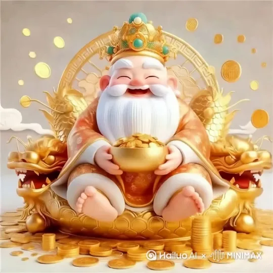 Q版财神、撒钱特效、金币飞舞、红包雨、动态元素、金光闪烁、恭喜发财、财源滚滚、节日营销。  [左移,推进,右摇] by Hailuo AI Video Generator