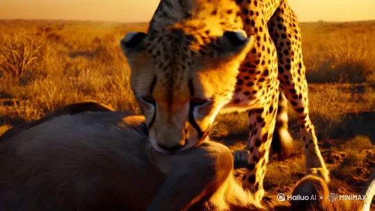 猎豹正在啃咬一条鹿 by Hailuo AI Video Generator