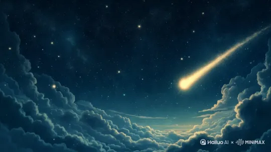 古代帝王星河与刘询 浩瀚夜空，繁星闪烁，代表古代帝王的星辰罗列其中，一颗流星以独特轨迹划过，光芒璀璨，象征刘询充满传奇的人生轨迹 镜头从星空全景逐渐拉近到流星，着重展现流星的闪耀与独特轨迹，突出刘询在帝王星河里的不凡 宏大神秘，凸显主角的独特 by Hailuo AI Video Generator
