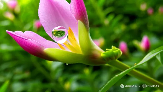 视频方案：含苞待放的花瓣
1. 视频主题
主题名称: 绿粉红花苞的优雅绽放
主题描述: 展示一组含苞待放的绿粉红色花瓣，花苞上有欲滴的水珠，背景环境优雅，声音让人心静。
2. 视频结构
开场镜头 (0-5秒)
画面: 缓慢推近一个绿粉红色的花苞，花苞上有一滴水珠欲滴未滴。
背景: 模糊的绿色植物和柔和的光线，营造出清晨的宁静氛围。
声音: 轻柔的鸟鸣声和微风拂过树叶的沙沙声。
细节展示 (5-15秒)
画面:
特写镜头展示花苞的细节，包括花瓣的纹理和颜色变化。
水珠在花瓣上滚动，折射出周围的光线。
背景: 继续使用模糊的绿色植物作为背景，但逐渐清晰，突出花苞的美丽。
声音: 增加水滴落下的轻微声音，增强真实感。
环境展示 (15-25秒)
画面:
镜头缓慢拉远，展示花苞所在的整体环境。
周围有其他绿植和几朵已经开放的花朵，颜色搭配和谐。
背景: 优雅的庭院或花园，背景中有小桥流水或石雕装饰。
声音: 轻柔的背景音乐开始加入，使用钢琴或竖琴等乐器，营造出宁静而优雅的氛围。
动态展示 (25-35秒)
画面:
花苞开始微微颤动，象征着即将绽放。
水珠从花瓣上滑落，滴入下方的水洼中，激起轻微的涟漪。
背景: 背景中的其他花朵也开始轻微摇曳，仿佛在回应花苞的颤动。
声音: 增加轻微的风声和水滴声，增强动态感。
绽放瞬间 (35-45秒)
画面:
花苞缓慢绽放，露出内部的花蕊。
镜头从多个角度展示绽放的过程，包括顶部、侧面和底部。
背景: 背景中的光线逐渐变亮，象征着新一天的开始。
声音: 背景音乐达到高潮，使用弦乐和轻柔的打击乐，增强情感表达。
结束镜头 (45-50秒)
画面:
绽放的花朵在阳光下显得格外美丽。
镜头缓慢拉远，展示整个花园的美丽景色。
背景: 背景中有蝴蝶飞舞，象征着生命的活力和美丽。
声音: 背景音乐逐渐减弱，最后只剩下轻柔的鸟鸣声和微风拂过树叶的沙沙声。
3. 色彩和光线
色彩: 主要使用绿粉红色调，搭配柔和的绿色植物和淡蓝色的天空。
光线: 使用自然光，营造出清晨或傍晚的柔和光线。
4. 声音设计
环境音: 轻柔的鸟鸣声、微风拂过树叶的沙沙声、水滴落下的声音。
背景音乐: 使用钢琴或竖琴等乐器，营造出宁静而优雅的氛围。
5. 后期制作
剪辑: 使用慢动作和特写镜头，突出花苞的细节和动态变化。
特效: 添加轻微的光晕效果，增强画面的梦幻感。
配乐: 选择合适的背景音乐，确保音乐与画面和声音的和谐统一。
6. 总结
这个视频方案旨在通过视觉和听觉的完美结合，展示一组含苞待放的绿粉红色花瓣，营造出一种宁静而优雅的氛围，让观众感受到大自然的美妙和生命的活力。 by Hailuo AI Video Generator
