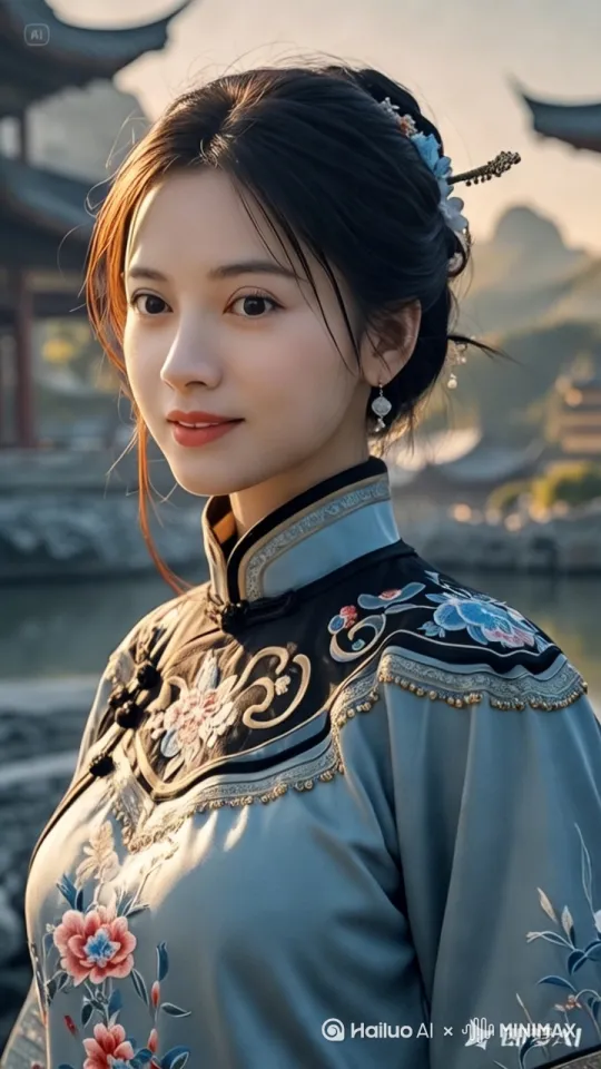 [右摇,跟随]让她走动起来 眼睛眨一眨，笑容甜养，头发飘动。增强逆光效果。 by Hailuo AI Video Generator