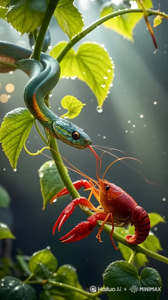 龙虾和青蛇激烈搏式 by Hailuo AI Video Generator