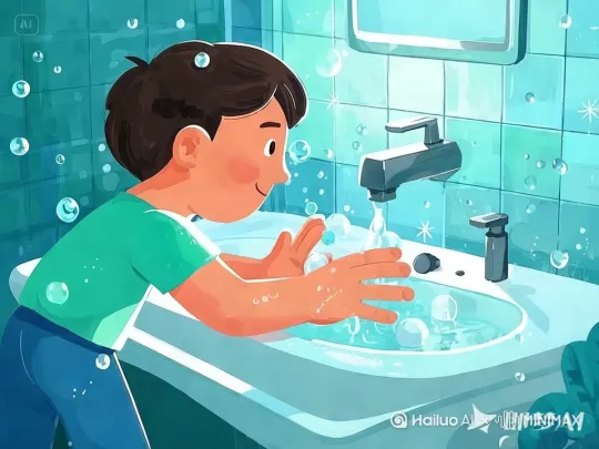 在水龙头的流动水下洗手 by Hailuo AI Video Generator