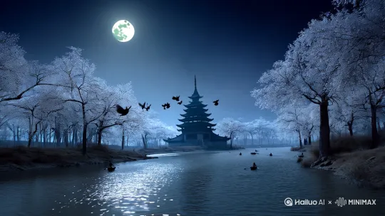 月落乌啼霜满天，江枫渔火对愁眠。姑苏城外寒山寺，夜半钟声到客船。请用上面的诗句生成一个视频。 by Hailuo AI Video Generator