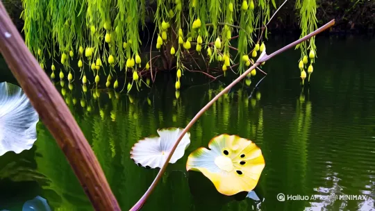 【画面主题】:
深冬向初春过渡的荷塘写实场景,聚焦枯荷与新柳的生命力对比,展现自然轮回的静谧美感。
【核心元素】:
枯荷:干褐色的茎秆呈几何状弯曲,表面残留着褪色的青斑,卷曲的荷叶边缘泛着灰白色,部分叶片呈现半透明的虫蛀孔洞,倒伏的莲蓬表面布满凹陷的籽粒孔。
柳树:嫩芽呈鹅黄与青玉的渐变色调,细枝末端垂落至水面0.5米处,每根枝条分布着间距2-3厘米的新芽簇,逆光下可见半透明叶脉纹理,飘动轨迹呈现正弦曲线状波动。
【环境细节】:
水面:暗绿色的塘水泛着油润光泽,漂浮着三片呈品字形分布的枯黄荷叶残片,近景处可见茎秆在水面形成的十字交叉倒影,远景雾气中隐现黛色山峦轮廓。
光影:采用漫射光源,云层缝隙透出的光束在柳条间形成明暗交替的光栅效果,枯荷茎秆在浅水区投下细长的阴影,水波纹呈现鱼鳞状反光。
【质感描述】:
枯荷表面有哑光的粉质感,茎节处残留着纤维状植物组织;柳树嫩芽呈现蜡质光泽,枝条表皮带有青苔生长的深色斑点;水面漂浮着零星柳絮,呈现棉絮状的体积光效果。
【色彩构成】:
主色调为青灰(水面60%)与褐赭(枯荷25%),点缀色柳芽新绿(10%)与天际线处的蟹壳青(5%),枯荷叶脉保留着褪色不均的氧化铁红色痕迹。
【动态捕捉】:
二级微风条件下,柳条末端摆动幅度约15厘米,带动水面形成同心圆涟漪;三只蜻蜓以不同高度悬停(0.8米/1.2米/1.5米),翅膀振动频率差异形成运动模糊层次。
该场景建议使用35mm焦段拍摄,光圈f/8保证景深,快门1/125秒凝固柳枝动态,白平衡设定在4800K呈现冷调晨光,后期可加强枯荷纹理锐化与柳芽色彩饱和度对比。 by Hailuo AI Video Generator