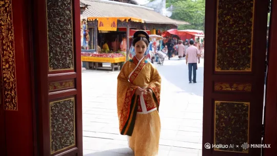 年轻的皇后，从大殿出来去大街买东西 by Hailuo AI Video Generator