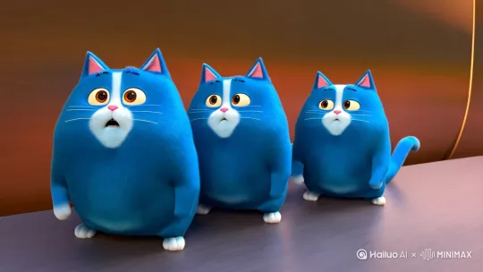 一群蓝色可爱的胖猫在高铁里面被高铁乘务员赶下去铁轨去拉高铁 by Hailuo AI Video Generator