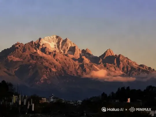 [推出,上升,下摇]然后缓慢推进，放大主体山脉 by Hailuo AI Video Generator