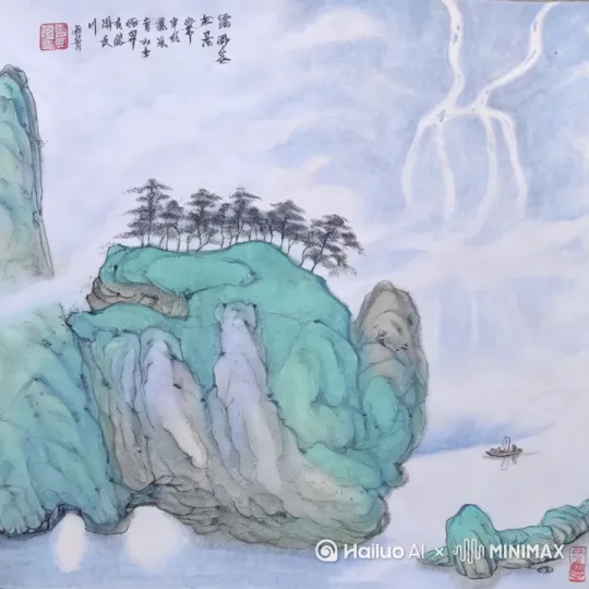让小船儿划动，让瀑布流动云飘动 by Hailuo AI Video Generator