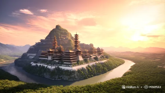 六王毕,四海一,蜀山兀,阿房出。覆压三百余里,隔离天日。骊山北构而西折,直走咸阳。二川溶溶,流入宫墙。五步一楼,十步一阁,廊腰缦回,檐牙高啄,各抱地势,钩心斗角。盘盘焉,囷囷焉,蜂房水涡,矗不知其几千万落。长桥卧波,未云何龙?复道行空,不霁何虹?高低冥迷,不知西东。歌台暖响,春光融融,舞殿冷袖,风雨凄凄。一日之内,一宫之间,而气候不齐。妃嫔媵嫱,王子皇孙,辞楼下殿,辇来于秦,朝歌夜弦,为秦宫人。明星荧荧,开妆镜也,绿云扰扰,梳晓鬟也,渭流涨腻,弃脂水也,烟斜雾横,焚椒兰也。雷霆乍惊,宫车过也,辘辘远听,杳不知其所之也。一肌一容,尽态极妍,缦立远视,而望幸焉。有不见者,三十六年。燕赵之收藏,韩魏之经营,齐楚之精英,几世几年,剽掠其人,倚叠如山。一旦不能有,输来其间。鼎铛玉石,金块珠砾,弃掷逦迤,秦人视之,亦不甚惜。嗟乎!一人之心,千万人之心也。秦爱纷奢,人亦念其家。奈何取之尽锱铢,用之如泥沙!使负栋之柱,多于南亩之农夫,架梁之椽,多于机上之工女,钉头磷磷,多于在庾之粟粒,瓦缝参差,多于周身之帛缕,直栏横槛,多于九土之城郭,管弦呕哑,多于市人之言语。使天下之人,不敢言而敢怒。 by Hailuo AI Video Generator