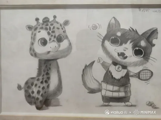 旁图画种的两只小动物动起来，其中左边的小鹿眨眼，右边的左手挥挥手，动作自然，可爱！ by Hailuo AI Video Generator
