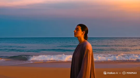 一个人站在海边思考 by Hailuo AI Video Generator