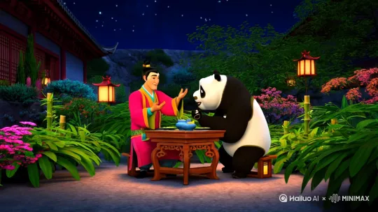 哪叱与熊猫一起用饕 by Hailuo AI Video Generator