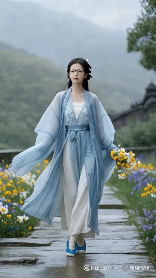 让照片中景物人物都动起来，要求跟原图人物是同一个人，生成带着眼镜真实视频 by Hailuo AI Video Generator