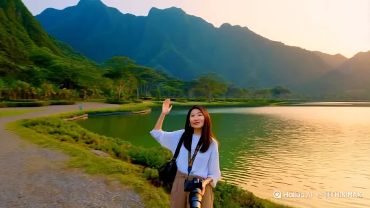 专业摄影师，作为专业旅游博主，到汉中龙头山国际旅游度假区拍摄一部真实的讲解视频，要求电影质感，时长30秒，配符合场景舒心轻快的音乐 by Hailuo AI Video Generator