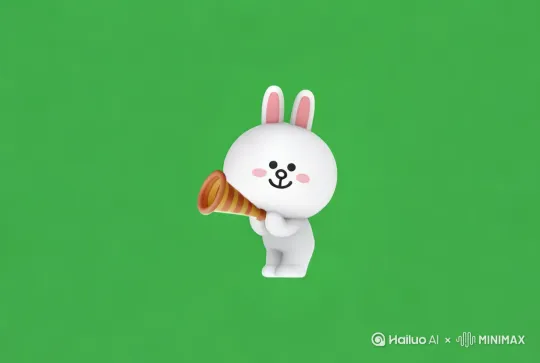 白色的小兔子抱着喇叭，走路，卡通渲染技术，卡通风格动画视频，中景 by Hailuo AI Video Generator