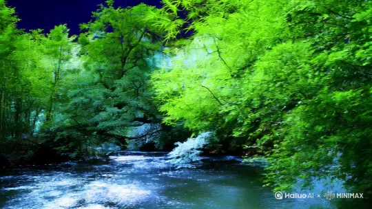 枝叶青青翠欲滴，江水粼粼映明星
四时不改绿浓衣，打上白霜依旧新
江甘土沃根深固，性直节贞杆直伫
春雨浦浦破土出，斑竹潇湘泪如珠。 by Hailuo AI Video Generator