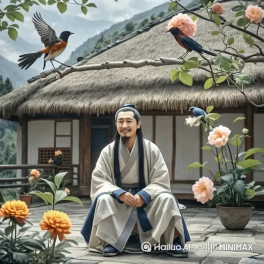 生成一段视频，和图片视频风格相同，周围有很多大人小孩听庄子讲道 by Hailuo AI Video Generator