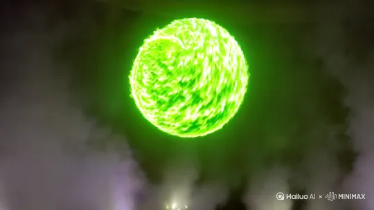 一团绿色一团绿色火焰熊熊燃烧螺旋上升 by Hailuo AI Video Generator