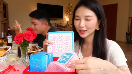 一个一个很漂亮的中国美女主播，欺骗大哥的礼物，用大哥刷的礼物，挣的钱吃喝玩乐，还有老公。 by Hailuo AI Video Generator