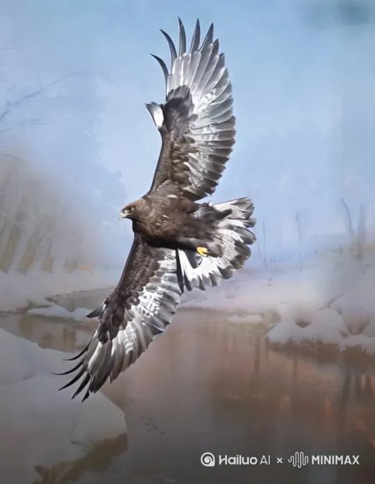 是让雄鹰在蓝天闪动翅膀翱翔起来。[右移,左摇,跟随] by Hailuo AI Video Generator