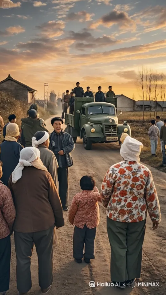 镜头移动，动态跟随，路上出现一辆老解放卡车，卡车继续行驶，让所有人都用中国功夫飞上卡车、空翻上卡车、跳上卡车 by Hailuo AI Video Generator