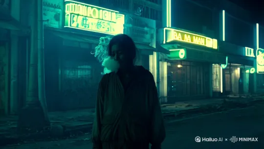我一个人我一个人孤独的走在大街上，夜里的霓虹灯，八马路照的非常清冷。我穿着一件冲锋衣。忧愁的抽了一口烟。 by Hailuo AI Video Generator