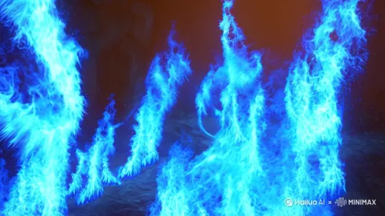 一团，蓝色的火焰，熊熊燃烧螺升天 by Hailuo AI Video Generator
