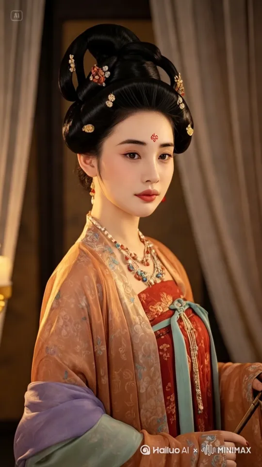 汉服美女向前走着[左移,推进,右摇]汉服美女微笑地看着镜头[变焦推进] by Hailuo AI Video Generator