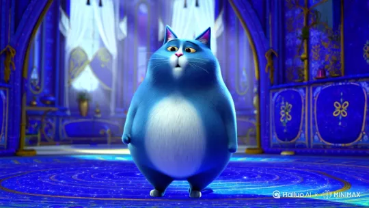 蓝色的非常胖的猫在一个蓝色的房间里说话 by Hailuo AI Video Generator