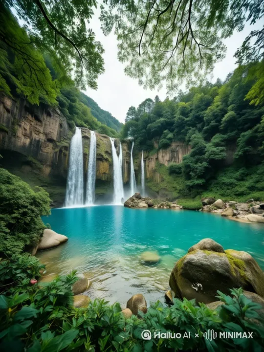 [推进]镜头缓慢推进，水波荡漾，瀑布流水，高保真，高清 by Hailuo AI Video Generator