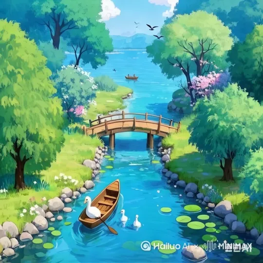 让让小船穿过小桥。自动游走让小鸭子。玩耍 by Hailuo AI Video Generator