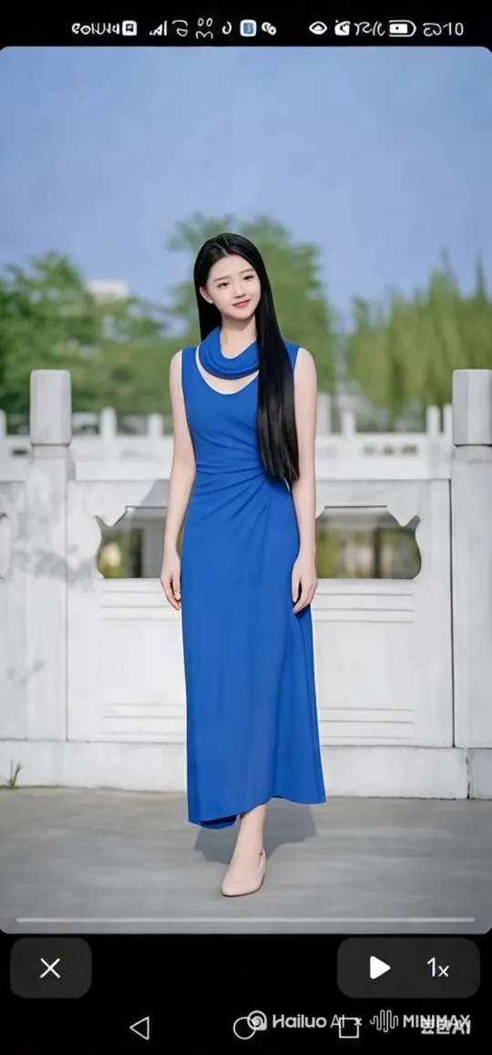 【东方雅韵·午时舞影】——古典舞蹈场景提示词

第一章：时空经纬
时值盛夏正午，蝉鸣藏于古槐枝桠间，日晷指针在青石板上投下笔直阴影。雕花木窗棂间漏进菱格状光斑，为红木地板织就一张流动的金网。穿堂风掠过靛蓝扎染纱帘，扬起女子鸦青色发尾一缕，鬓边珍珠步摇轻颤如晨露将坠。

第二章：霓裳羽衣
舞者身披八破裙，天水碧绫罗层叠如湖面涟漪，走动时裙摆绽开十二道月华褶皱。素白广袖以银线暗绣百蝶穿花纹，扬臂时流光似银河倾泻。腰间束五色丝绦宫绦，坠羊脂玉禁步泠泠作响。足踏翘头履，鞋尖缀明珠两颗，随舞步明灭如星子沉浮。

第三章：容妆点染
远山眉黛晕染墨色深浅，眉间贴金箔花钿呈重瓣牡丹形。眼尾以朱砂描摹凤尾纹，随眸光流转似有火羽明灭。唇染檀色口脂，唇角微扬若初绽石榴。青丝绾成惊鸿髻，斜插累丝嵌宝金簪，发间暗藏白兰数朵，幽香随旋转弥散。

第四章：舞韵天成
起势如青竹破雪，右手执泥金纨扇半遮玉容。左足尖点地三匝，裙裾旋开芙蓉千朵。倏尔振袖抛扇，纨扇悬空翻转如金乌巡天，广袖舒展似白鹤亮翅。折腰回眸时颈间璎珞轻叩，恰与窗外风铎清音相和。

第五章：光影叙事
正午烈阳经竹帘筛滤，在素墙投下斑驳竹影。舞者纤指拈兰诀掠过光区，指尖由鎏金色渐变为月白色。疾旋时衣袂搅动光影，八破裙幻作流动的翡翠屏风。蓦然定格式，侧影凝成宣纸剪影，唯见鼻尖一滴细汗折射虹彩。

第六章：环境造境
背景设丈余水墨山水屏风，烟云氤氲处隐约可见孤舟钓客。青铜博山炉吐息青烟袅娜，沉香屑明灭如萤。案头冰裂纹梅瓶供着半开木槿，花瓣坠落轨迹与舞袖弧线暗合。青瓷盏中茶汤已冷，水面倒映舞姿残影。

第七章：气韵流转
刚柔并济处显太极阴阳，云手轻推似拨开晨雾，踏步翻身如踏碎银河。指尖延伸出无形气韵，牵引空气漾开涟漪。呼吸与动作同频，吐纳间暗合五音律吕。某个刹那，窗外飘入柳絮三两点，恰悬停于指尖半尺，共谱天地呼吸。

第八章：意境升华
终章渐缓，拾起纨扇斜倚阑干。汗水浸透后颈纱衣，透出肌肤如初雪映霞。蝉声忽歇，唯余裙佩叮咚余韵在梁柱间游走。屏风墨色渐淡，似被午时阳气蒸融，唯剩舞者剪影化为水墨长卷中惊鸿一瞥。

（全文字数：约980字） by Hailuo AI Video Generator