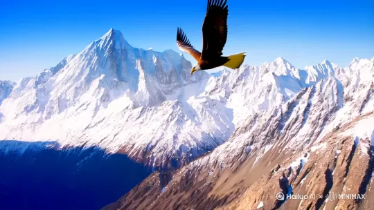 0~2秒，远景，俯视视角，雄鹰飞过茫茫的雪山
3~5秒，远景，小女孩奔跑在辽阔的草原上，丘陵起伏，背景为雪山。
6~10秒，中景，一对情侣漫步在草辽阔的草原，互相对视。背景为雪山。
10～11秒，特写，情侣女士手指上的戒指
高饱和度，高清，写实。镜头间运镜自然流畅 by Hailuo AI Video Generator