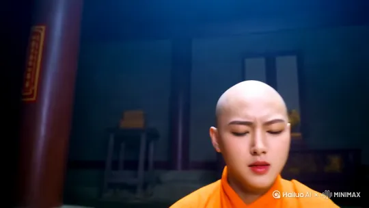 和尚打坐念经头上冒汗，女主妖娆勾引和尚，和尚推开女主，女主恼羞成怒，直接扑倒和尚，翻滚起来 by Hailuo AI Video Generator