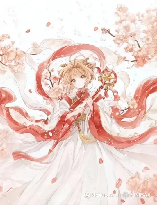 一个女孩眨眼睛，花瓣从空中飘落 by Hailuo AI Video Generator
