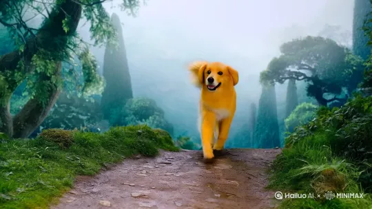 给我画一条黄狗，狗狗从小是奶奶养大，狗狗长大了要用一生来回报奶奶养育之恩，奶奶从山上捡一捆柴回来。，狗狗马上去接奶奶。，帮把柴火拖回家了。好奶也非常心疼小黄狗。画面清晰。人和狗真实。中国 by Hailuo AI Video Generator