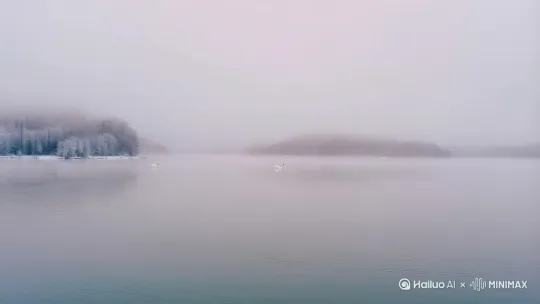 冬天的湖面，白雾茫茫，几只白天鹅从远处滑落在湖面…仙气飘飘，高清，画面9:16 by Hailuo AI Video Generator