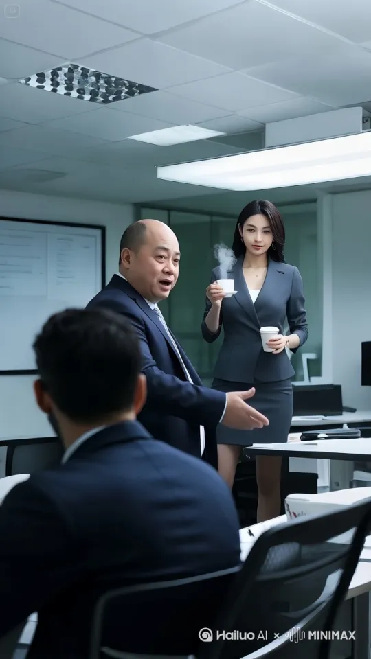 美女上前，将手里的咖啡倒在男人的头顶，褐色的咖啡流的男人满脸都是。 by Hailuo AI Video Generator