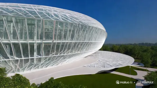 数学设计艺术、惊险的视觉盛宴、视觉艺术建筑、杰作、建筑的形状是圆形的，表面覆盖着一层透明的材料，室内空间错综复杂，充满流动与活力，自然水滴的微观世界，3D渲染，高度细致，自然采光 by Hailuo AI Video Generator