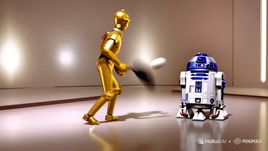 星球大战里的机器人3-PO和R2D2打乒乓 by Hailuo AI Video Generator