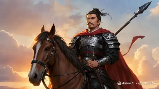[左移,推进,右摇]头发和红色披风随风飘动起来，眼睛目视前方 by Hailuo AI Video Generator