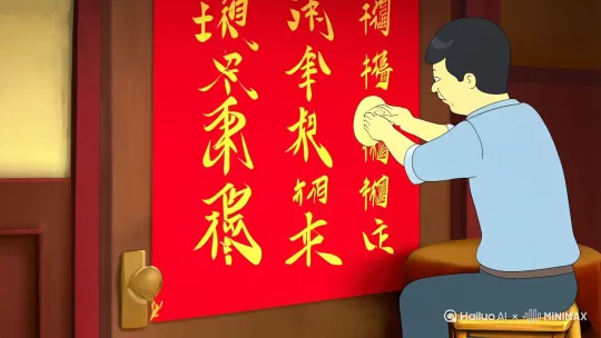 一大早，爸爸就踩着凳子贴春联，红彤彤的纸上写着“万事如意”。[左移,推进,右摇]妈妈在厨房里忙着包饺子，[左移,上升]我偷偷捏了一团面，学着妈妈的样子搓圆球，结果饺子变成了“小包子”，逗得全家哈哈大笑。  [固定镜头]

最让我期待的是年夜饭！桌上摆满了金黄的炸春卷、香喷喷的红烧鱼，还有我最爱的糖醋排骨。爷爷说：“吃鱼要留头尾，这叫年年有余！”我赶紧夹了一大块鱼肉，差点把“余”都吃光了。  [左移,上升]

吃完饭，爸爸带我下楼放烟花。他点燃引线后，我捂着耳朵躲得老远。“咻——砰！”烟花像星星一样绽开，有红的、蓝的、金的，把夜空染成了彩虹。妹妹吓得钻进妈妈怀里，我却兴奋得直拍手。  [跟随]

睡觉前，我收到了厚厚的红包。妈妈说：“压岁钱要放在枕头下，保佑你平安长大。”我抱着红包，梦里全是鞭炮声和甜甜的笑脸。  [左移,上升] by Hailuo AI Video Generator